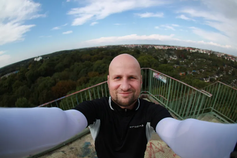 Standing atop Wackelturm, Leipzig.